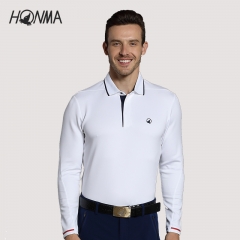 HONMA高尔夫服装男长袖T恤秋季纯色运动男式POLO衫