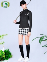 G-LIFE高尔夫服装女秋冬长袖黑色外套格子短裙裤女装套装防风夹克