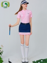 高尔夫服装女时尚粉色韩国速干球衣夏季短袖上衣裙子套装女装球服